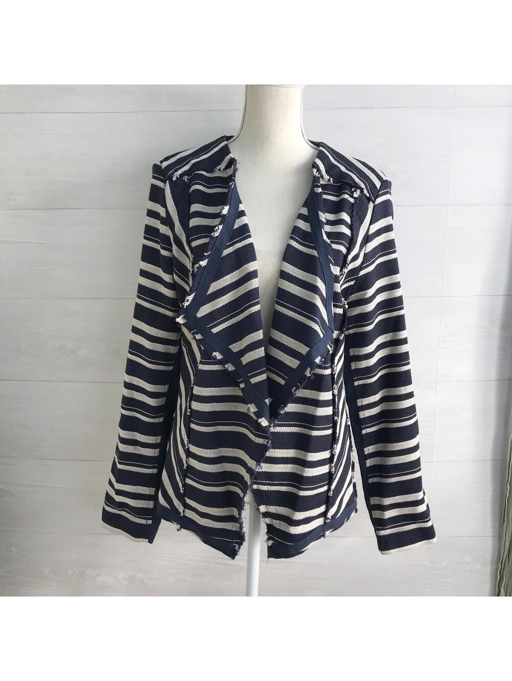 NWT Lane Bryant - Navy blue & ivory striped woven cotton jacket, sz 14